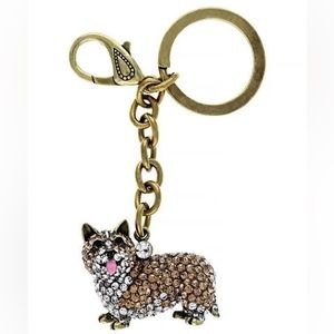JTV Multi Color Crystal Antiqued Gold Tone Corgi Key Chain.